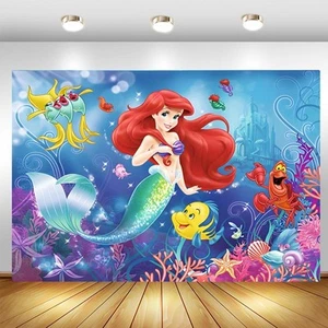 Little Mermaid Backdrop Princess Girls Birthday Party Photo Background Banner - Picture 1 of 7