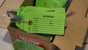 ULINE Pre-wired #5 Green Inspection Tags "Accepted" S-2421GPW ~ Open Box - Picture 1 of 3