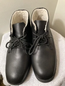Ice Boaters Men Black Leather Faux Shearling Lined Winter Harbor Boots 9.5 Wide - Picture 1 of 19