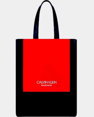 CALVIN KLEINE FRAGRANCE BLACK/RED TOTE FAUX LEATHER PURSE SHOULDER BAG NEW - Image 1 of 2