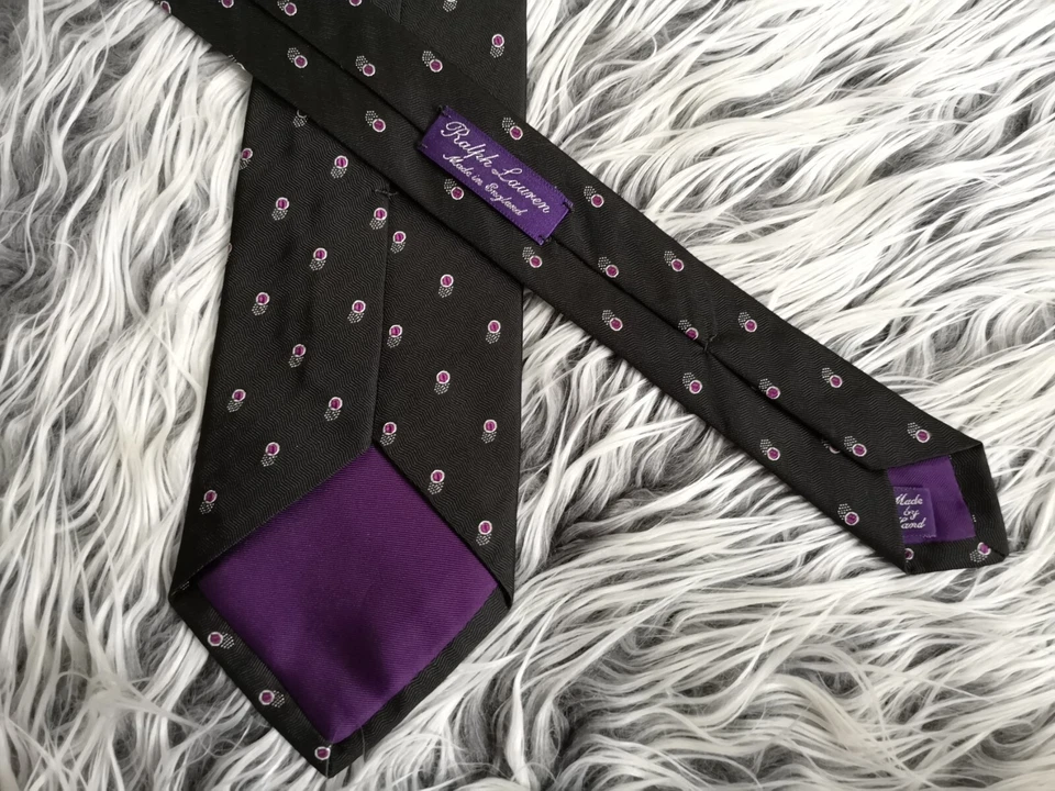Corbata Ralph Lauren Purple Label HOMBRE NEGRA PÚRPURA LUNARES SEDA Foto 1 de 4