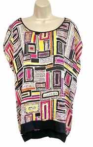 Perry Ellis 3 XL boxy top multicolor geometric semi sheer short Dolman sleeve - Picture 1 of 8