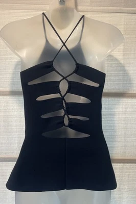Alexander Wang Black Label Sexy Black Lace Up Back Cut Out Halter Top-Sz. S Mint - Image 1 of 4
