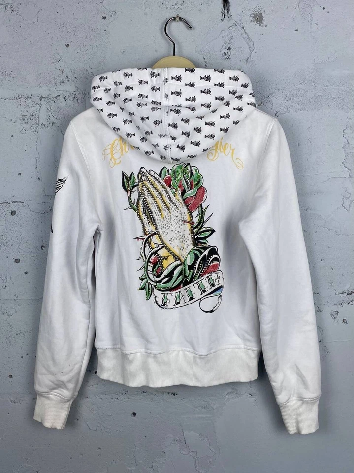 Sudadera con capucha blanca vintage Y2K Ed Hardy de Christian Audigier para mujer Foto 1 de 4