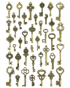 40 Pcs Vintage Skeleton Keys Antique Charms for Pendant Necklace Jewelry Making - Picture 1 of 7