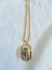 Egyptian Brass Gold Plated 1.1" Scarab Beetle Necklace With Chain Great Quality - Picture 1 of 3