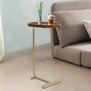 C-shaped Curved Desktop Coffee Table Bed Side Table W/Walnut Tabletop Waterproof - Picture 1 of 10