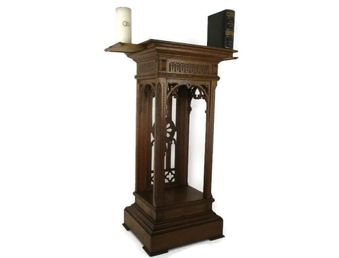 Neo Gothic Pedestal  Plant Stand Table French Oak 19th Century 2 Side Boards WOW Cover