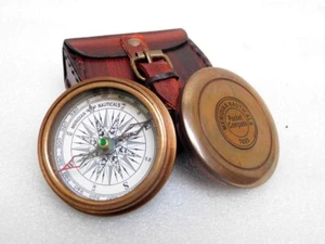 Antique Brass Pocket Poem Compass Engraved Pocket Compass - Picture 1 of 4