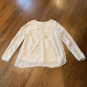 Sundance Top Shirt Tunic Boho Embroidered Sheer Sleeves Tassel Sz L Lagenlook - Picture 1 of 11