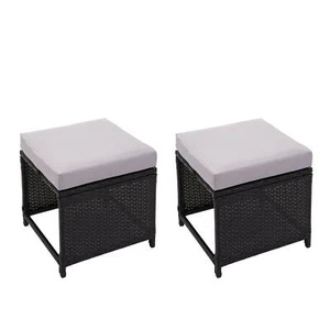 2er-Set Poly-Rattan Hocker MCW-G16, Sitzhocker, Gastro, schwarz, Kissen hellgrau - Bild 1 von 9
