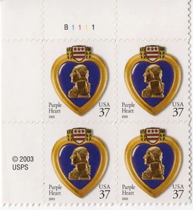 Scott #3784 Purple Heart (Wounded Veterans) Plate Block of 4 Stamps - MNH - Picture 1 of 1
