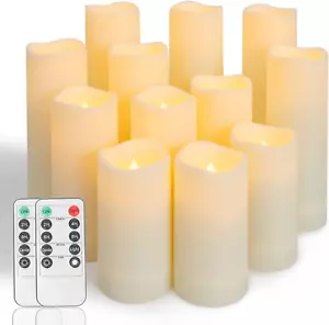 Flammenlose flackernde Kerzen batteriebetriebene LED Kerzen 12er Set Elfenbeinkerze - Bild 1 von 12