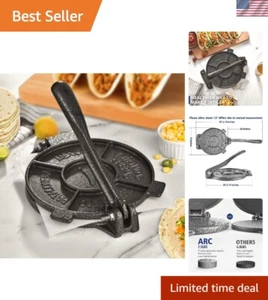Pre-Seasoned Tortilla Press Set with 100 Pcs Parchment Paper - Kitchen Essential - Picture 1 of 9
