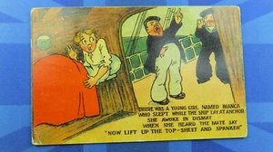 Saucy Limerick Comic Postcard Sail Ship Spanking WAS A YOUNG GIRL NAMED BIANCA - Picture 1 of 2