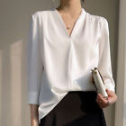 Mulberry Silk Long-Sleeved Shirt Women's Morning Satin Chiffon V-Neck Top Comfy