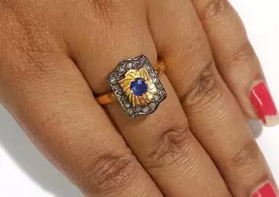 Ring Natural Pave Diamond Sapphire Gemstone 925 sterling Silver Fine Jewelry - Image 1 of 3