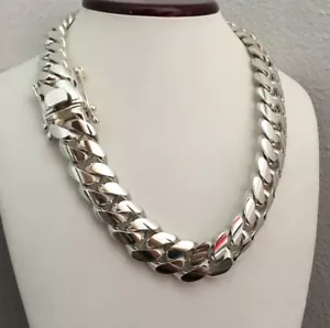 Herren 20 mm große schwere Miami Kubanische Gliederkette Halskette 14K Weißgold vergoldet Silber - Bild 1 von 5