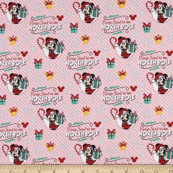 Minnie Mouse Christmas Send Me To The North Pole Cotton Fabric Remnant 16" x 44" - Image 1 of 1