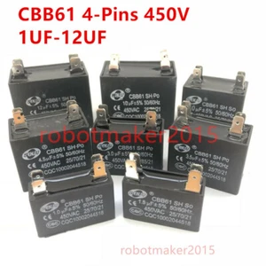 CBB61 450V 1UF/1.2/1.5/2UF/2.5/3UF/3.5/4/4.5/5/6/7/8/10/12 UF Capacitor 4 Pins - Picture 1 of 3