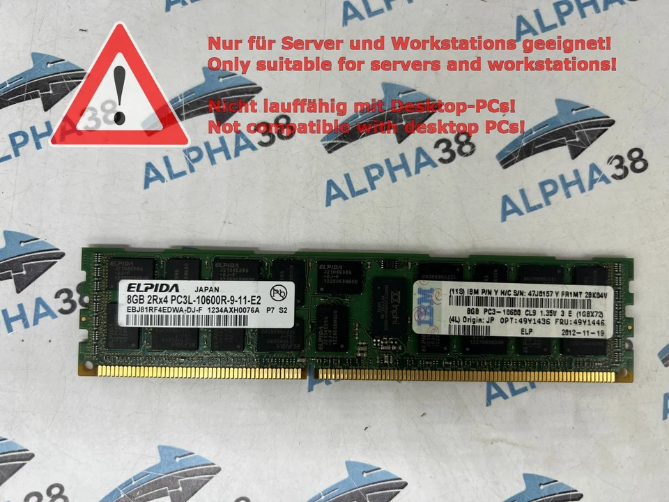 ELPIDA 8 GB DDR3-1333 PC3-10600R EBJ81RF4EDWA-DJ-F 2Rx4 RAM Server Memoria - Immagine 1 di 1