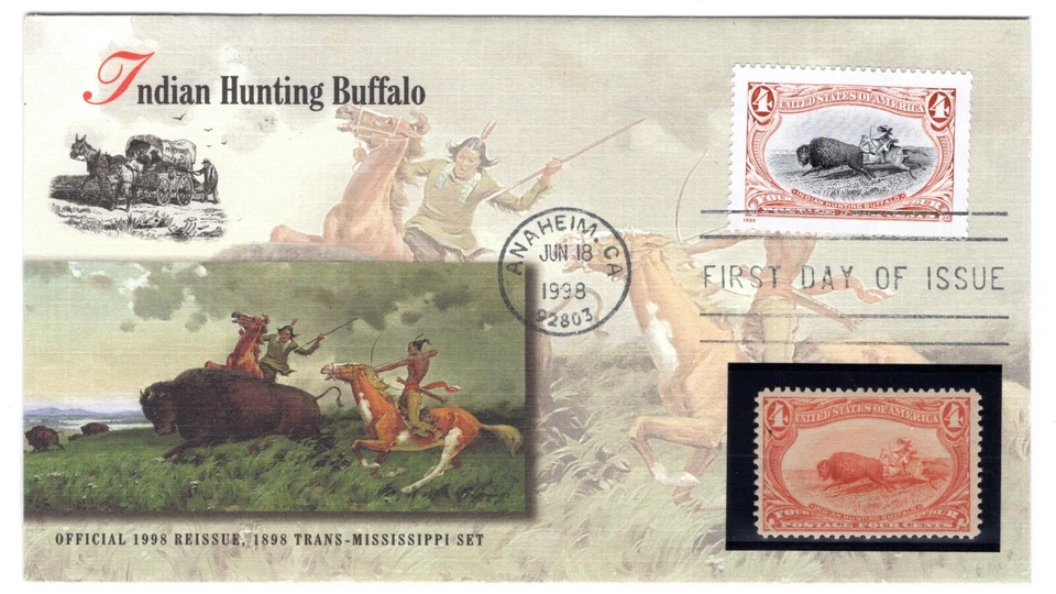 #3209c Indian Hunting Buffalo 4c FDC Fleetwood 1998 w/ #287 Mint LH CV$110 - Image 1 of 4