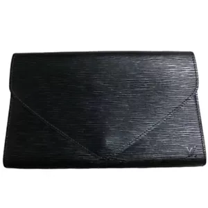 Louis Vuitton Art Deco Womens Black Epi Leather Handbag Envelope Clutch Bag - Picture 1 of 16