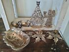 Lot Vintage Silver Candle Holders Santa Tree Poinsettia Snowman Swan Candy Dish 