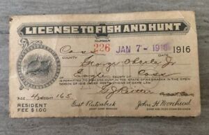 1916 Nebraska Resident Fishing and Hunting License