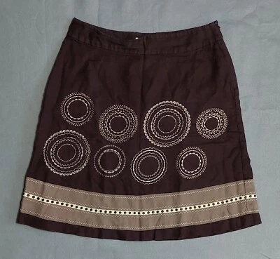 Falda Talbots Midi Marrón 100% Lino Forrada Línea A Bordada Cremallera Talla 10  Foto 1 de 4