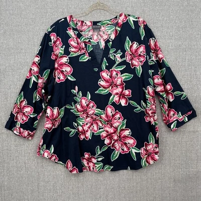 Blusa Van Heusen Cottage Floral Feminina XXL Rosa Azul Marinho Manga 3/4 Algodão Fada da Praia - Imagem 1 de 4