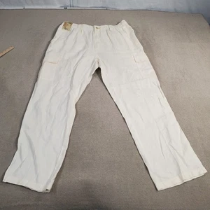 Caribbean Linen Pants Mens 40x32 Cream Off White Cargo Drawstring Lightweight - Picture 1 of 11