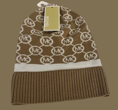 Gorro Michael Kors para mujer beige camel logotipo MK talla única tejido Foto 1 de 4