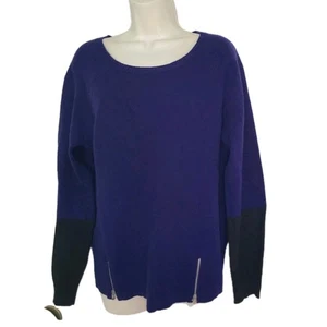Maglione Eileen Fisher Colorblock Orlo Zip Yak Lana Merino Blu Nero Tg M Nuovo - Foto 1 di 9