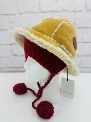 Chapéu de inverno Gucci Shearling camelo pom pom malha balde novo com etiquetas - Imagem 1 de 4