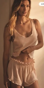 Anthropologie Pointelle set canottiera e pantaloncini da donna in maglia rosa taglia XL - Foto 1 di 6