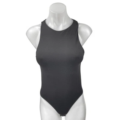 Camiseta sin mangas negra de una pieza con cuello alto y espalda deportiva de Zara para mujer M Foto 1 de 4