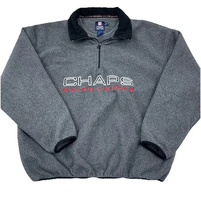 Vintage Ralph Lauren Chaps Sweater Men XL Gray Pullover Fleece Spell Out 90s - Image 1 of 4