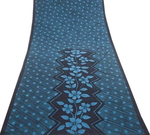Sushila Vintage Black Floral Saree 100% Pure Georgette Silk Printed Craft Fabric - Picture 1 of 9