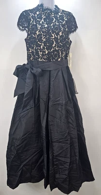 Eliza J Dress Black Lace Taffeta Cap Sleeve Floor Length Gown Women’s - Image 1 of 4