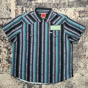 Sendero The Wyatt Pearl Snap Serape Kurzarm Southwest Streifen dunkel türkis 3XL - Bild 1 von 8