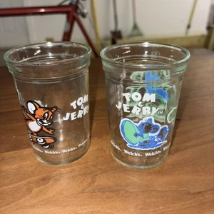 Vintage Welch's Jelly Jars Tom and Jerry Football Skateboard 1990s Set Of 2 Mint - Picture 1 of 5