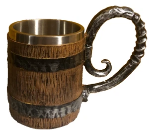 Viking Beer Drinking Mug Faux Wood & Metal Wrought Iron - Picture 1 of 5