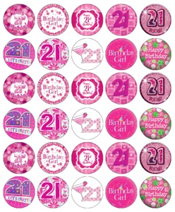 21st Birthday Girl x 30 Cupcake Toppers Edible Wafer Paper Fairy Cake Toppers - Picture 1 of 3