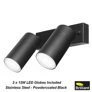 BLACK LED Stainless Steel Outdoor Adjustable Double Wall Lights 2 x 12W GU10 - Picture 1 of 1