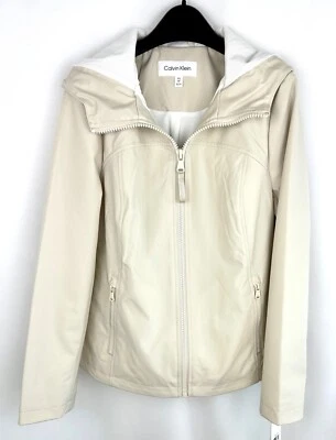 Chaqueta cortavientos para mujer Calvin Klein abrigo marfil bolsillos con capucha XS Foto 1 de 4