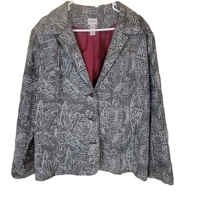 Chaqueta Blazer Chico's Negra Blanca Metálica Brillante Para Mujer Talla 3 Grande Mezcla de Lana Foto 1 de 4