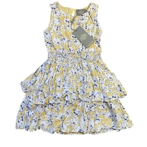 Creamie Tiered Sleeveless Dress Girls 7 Floral 100% Viscose Lined Yellow NEW - Picture 1 of 11