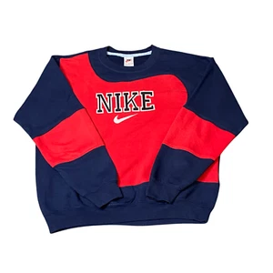 Nike Reworked Sweatshirt Mens Large Blue Red Embroidered Spellout Logo Vtg Y2K - Picture 1 of 4
