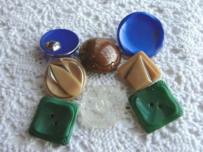 Vintage Estate Glass Buttons Variety Colors Styles Square Lacy Blue Luster  0203 - Image 1 of 4